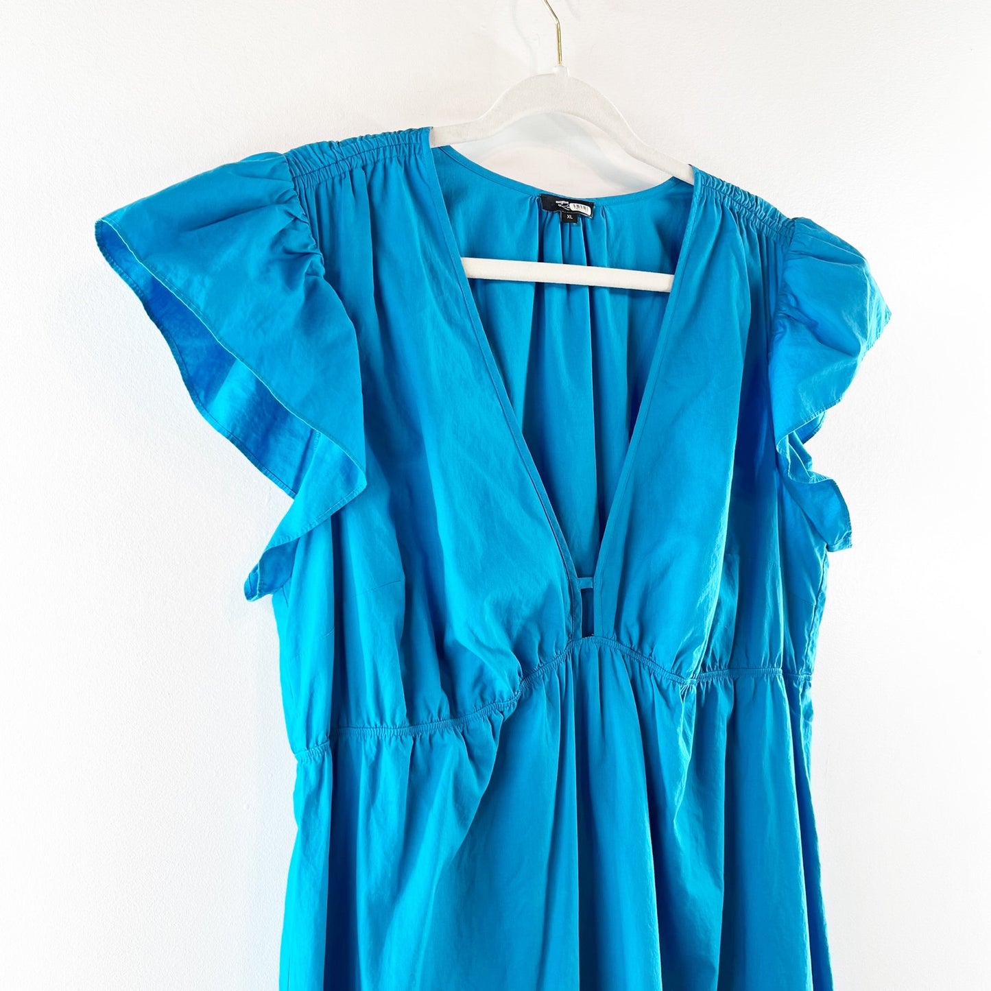 Rails Tina Flutter Sleeve Cotton Poplin Tiered Midi Dress Blue XL