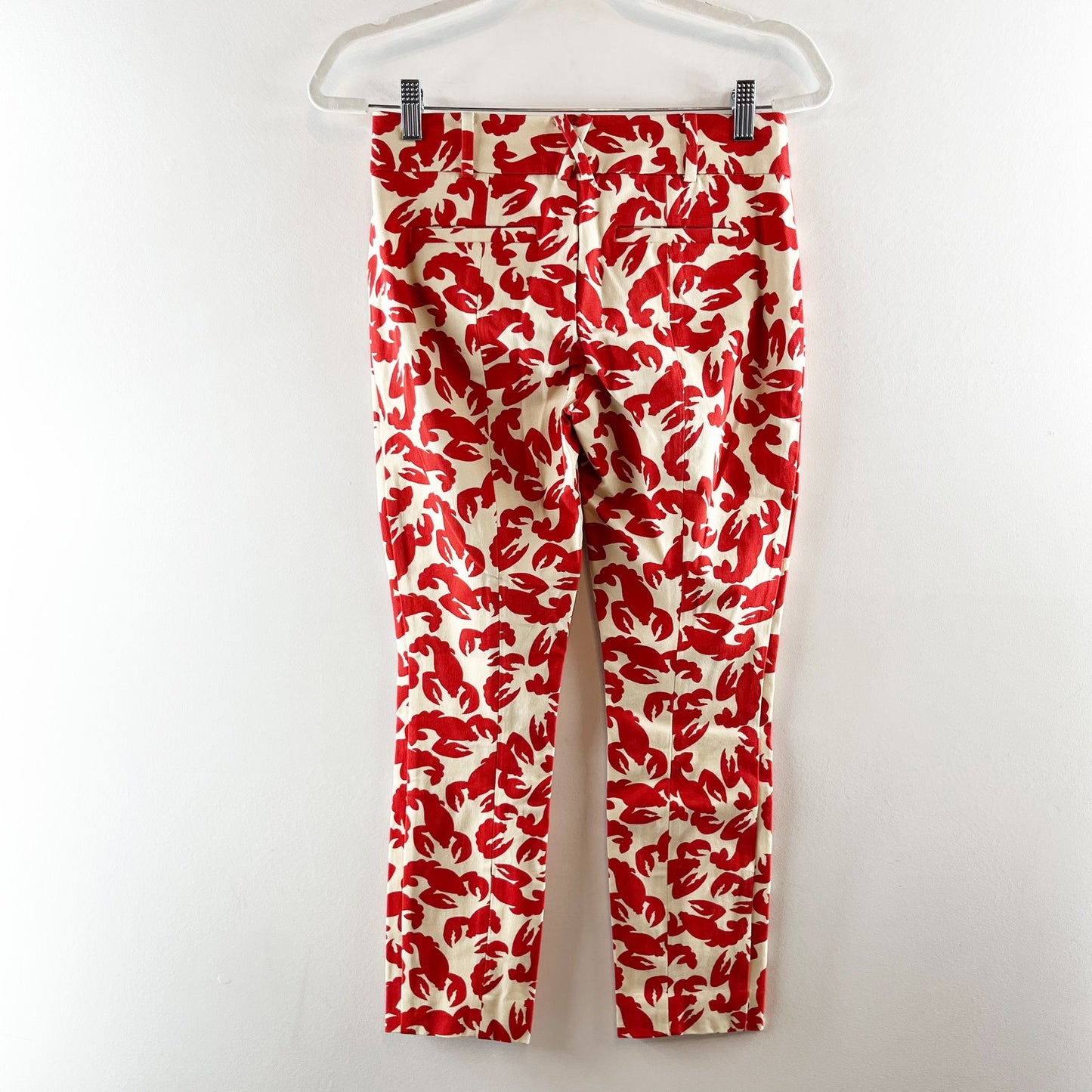 Anthropologie The Essential Slim Cropped Trouser Pants Lobster Print Red 0