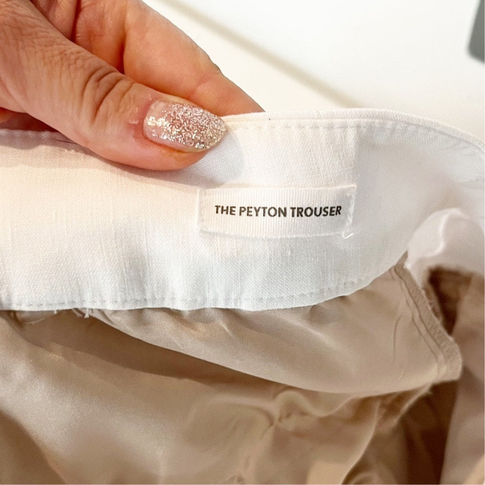 LOFT The High Rise Linen Peyton Trouser Wide Leg Pants White 12