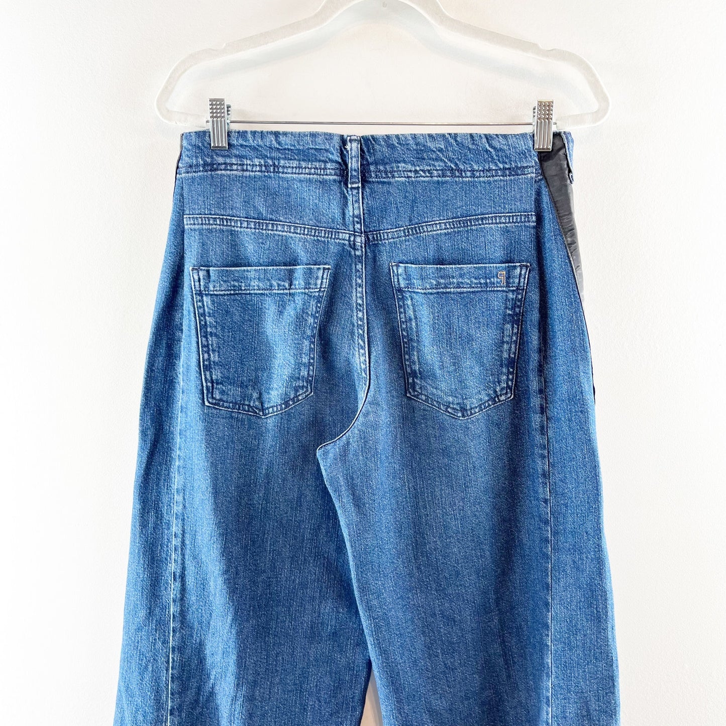 Pilcro Adi High Waisted Denim Tuxedo Stripe Trim Wide Leg Jeans Blue 27 / 4