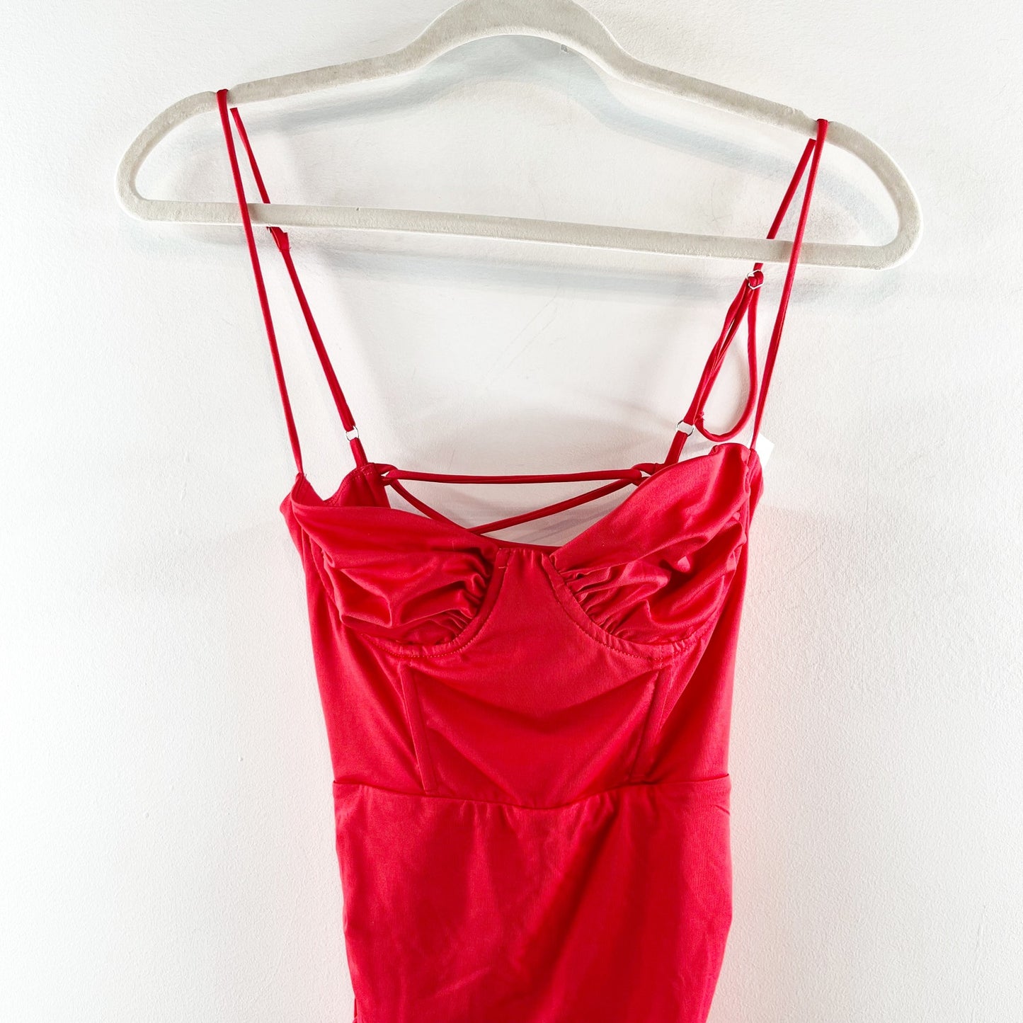 Lucy in The Sky Open Strappy Back Ruched Mini Dress Red XS