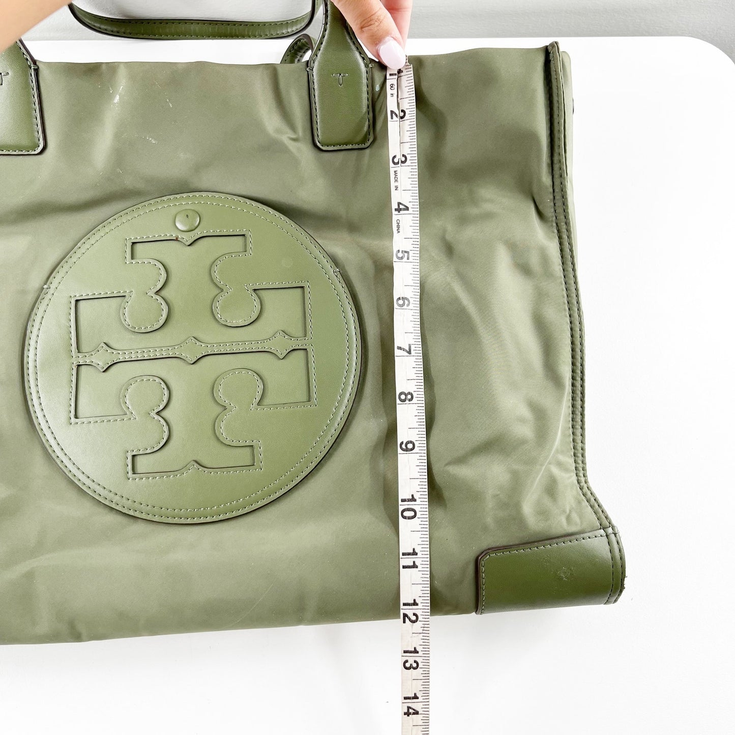 Tory Burch Ella Nylon Tote Bag Travel Purse Green Large