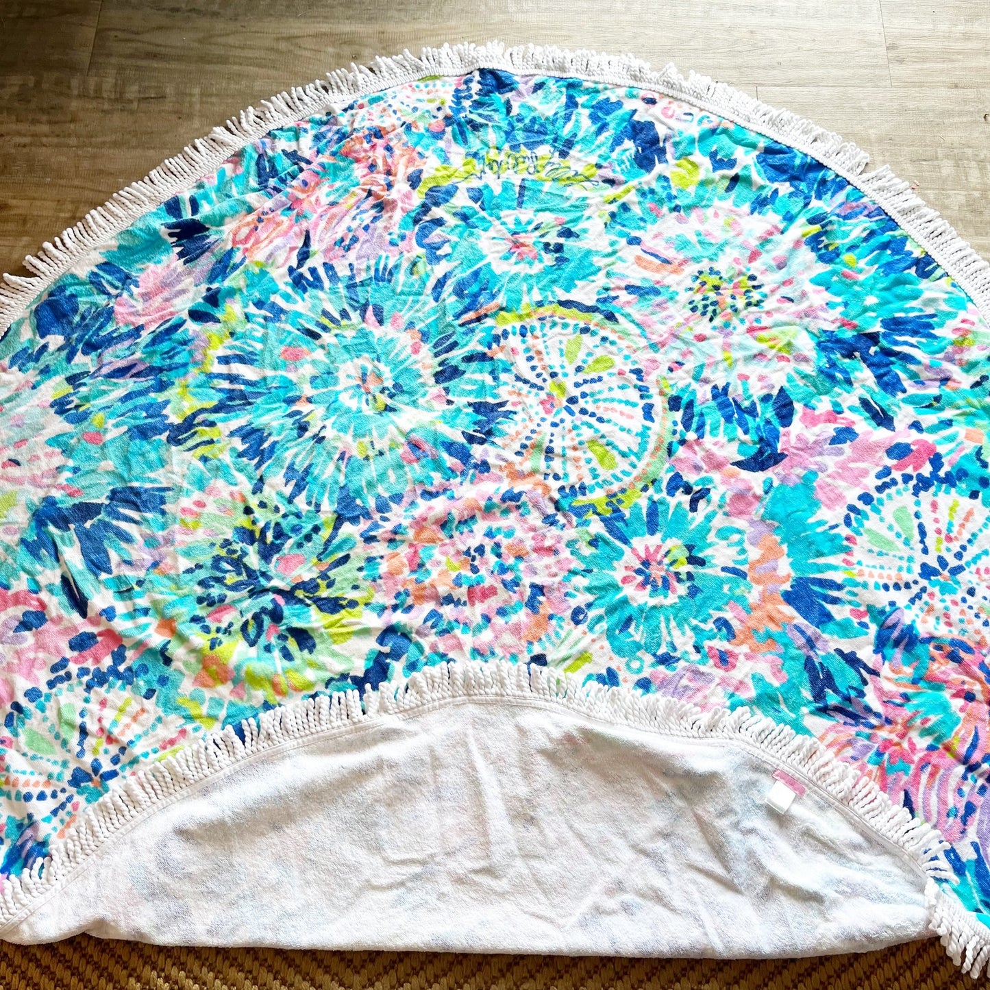 Lilly Pulitzer Circa Round Tassel Trim Fringe Beach Towel Mat Blue
