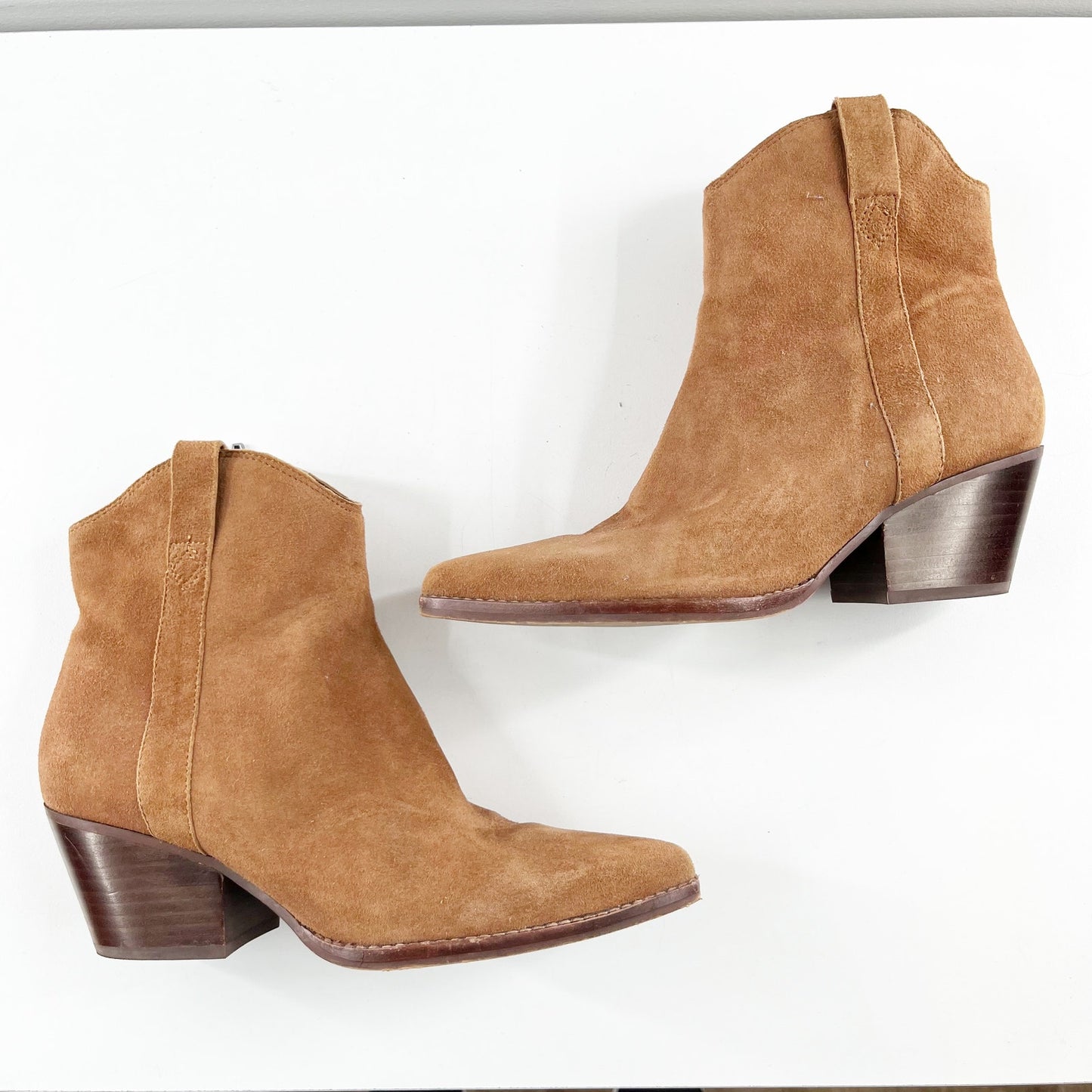 Dolce Vita Serra Suede Stacked Heel Western Ankle Boots Dark Saddle Brown 8