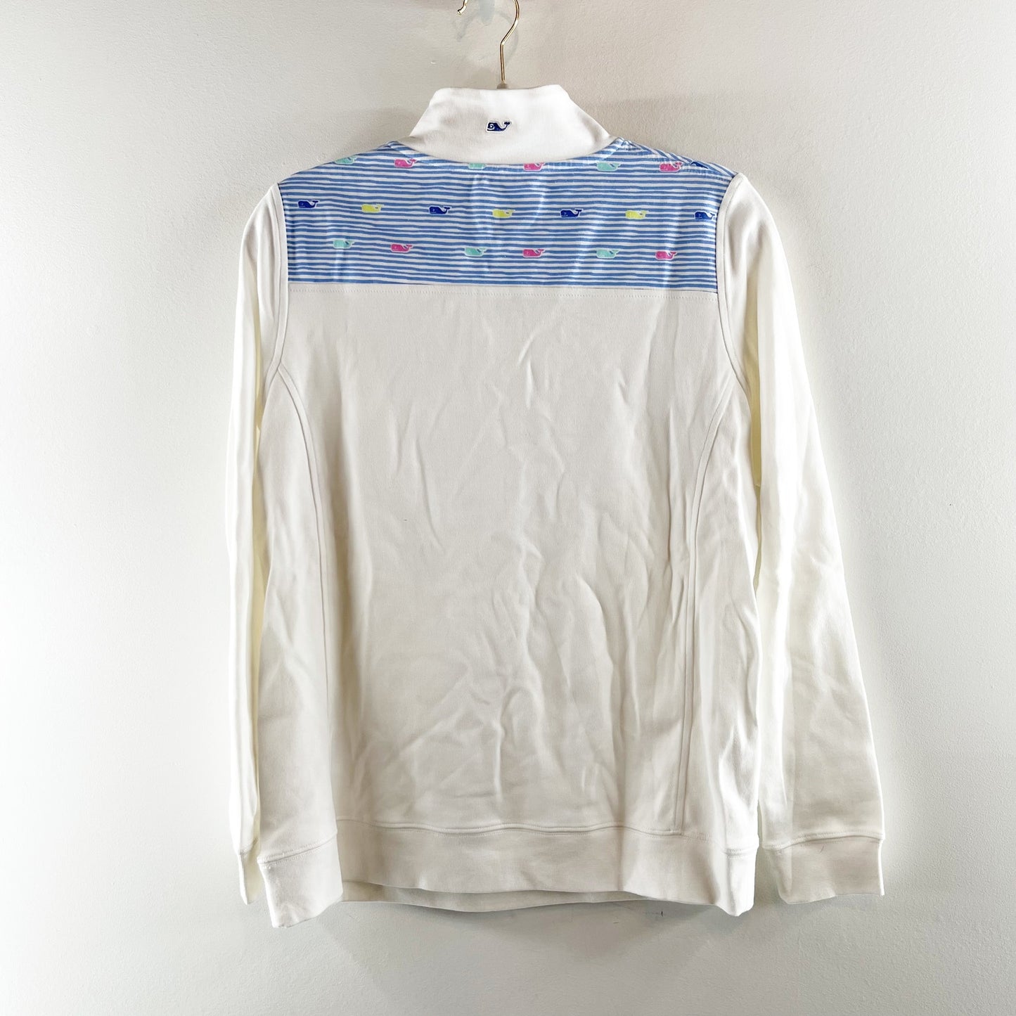 Vineyard Vines 1/4 Zip Shep Pullover Sweatshirt White Blue Small