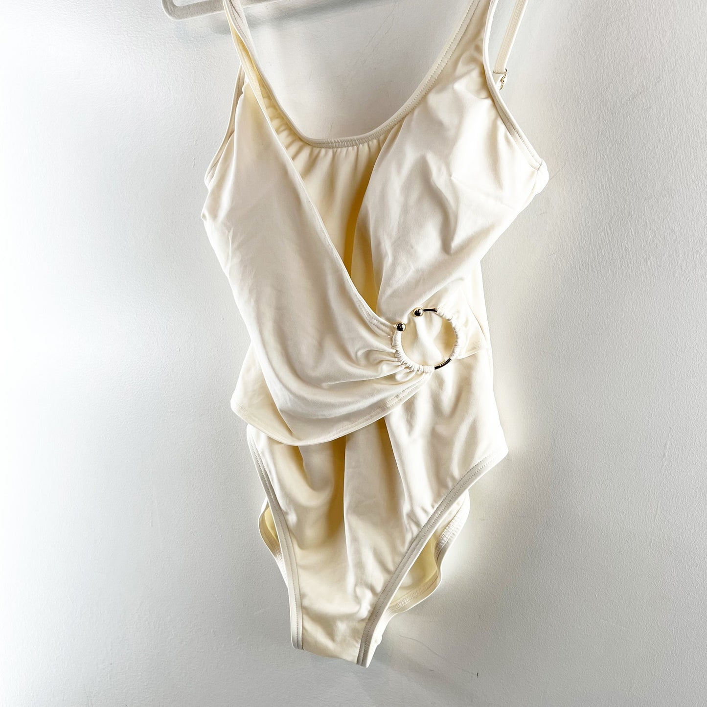 Michael Kors Faux Wrap One Piece Swimsuit Bathing Suit Cream Ivory 6
