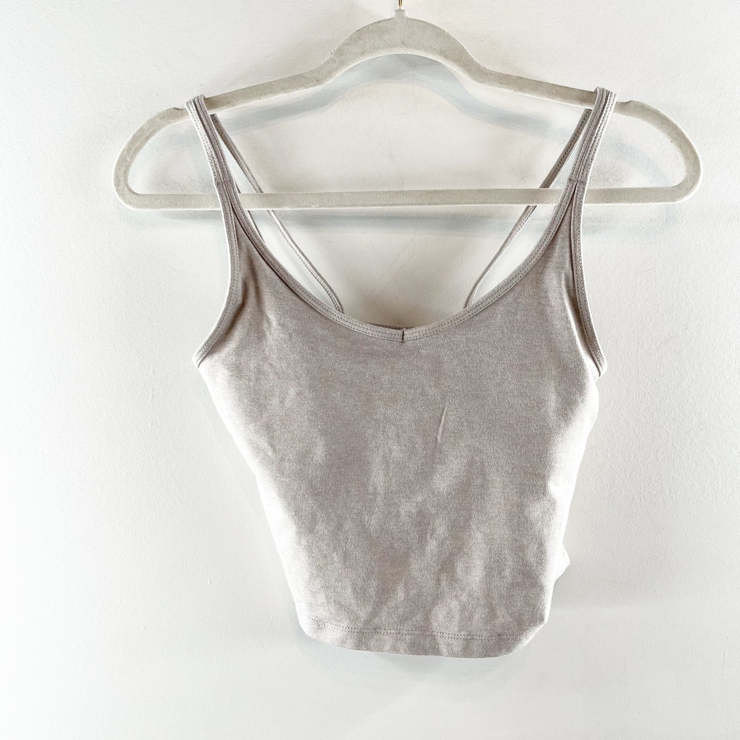 Vuori Halo Performance Cropped Tank Top Cami Heathered Oatmeal Beige Small