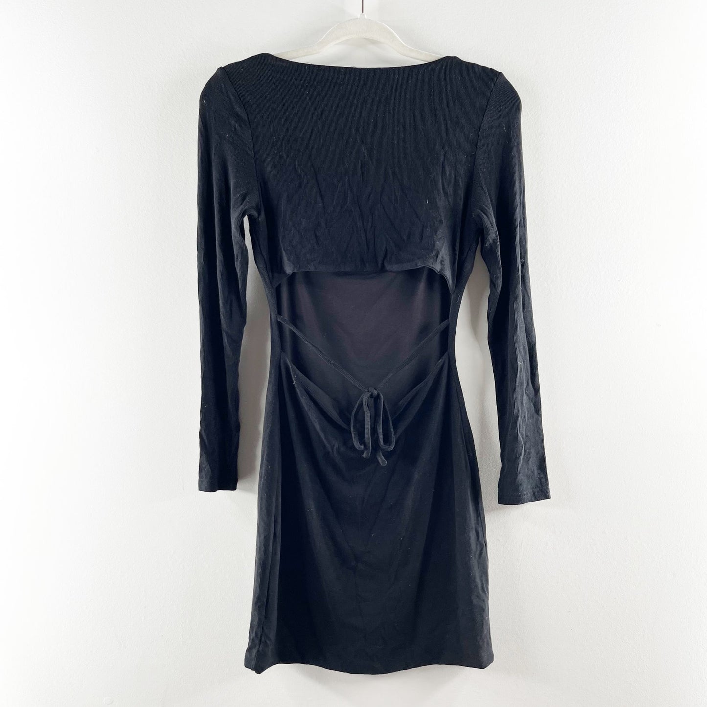 Princess Polly Alana Long Sleeve Open Tie Back Bodycon Mini Dress Black 6