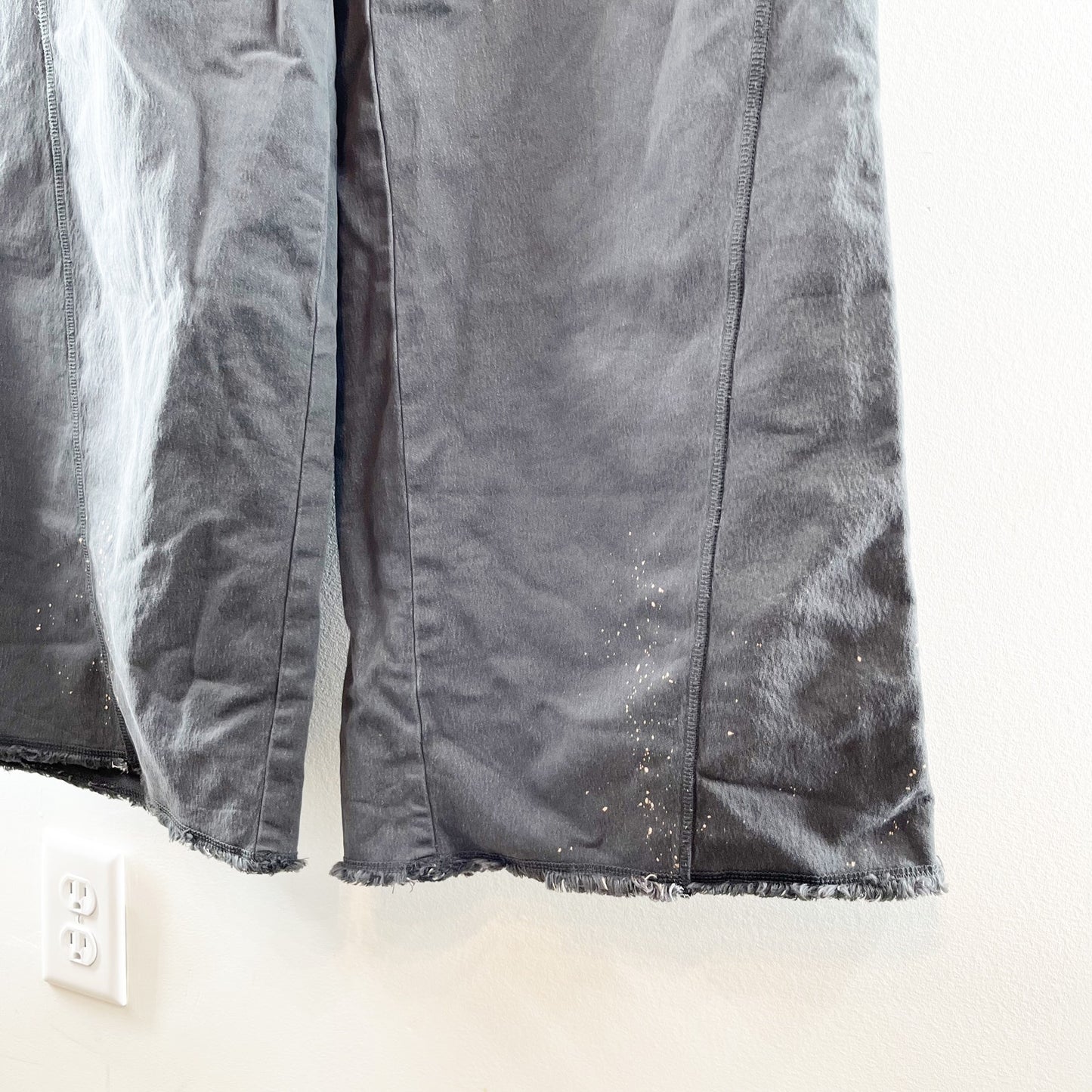 Aerie Soft Landing High Rise Wide Leg Raw Hem Trouser Pants Charcoal Black Large