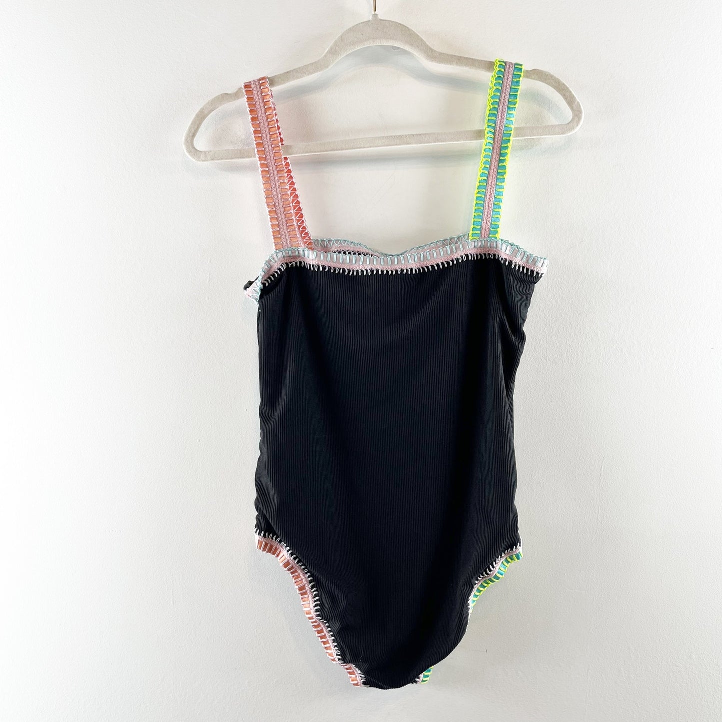 Platinum Swimwear Crochet Trim One Piece Swimsuit Black Large