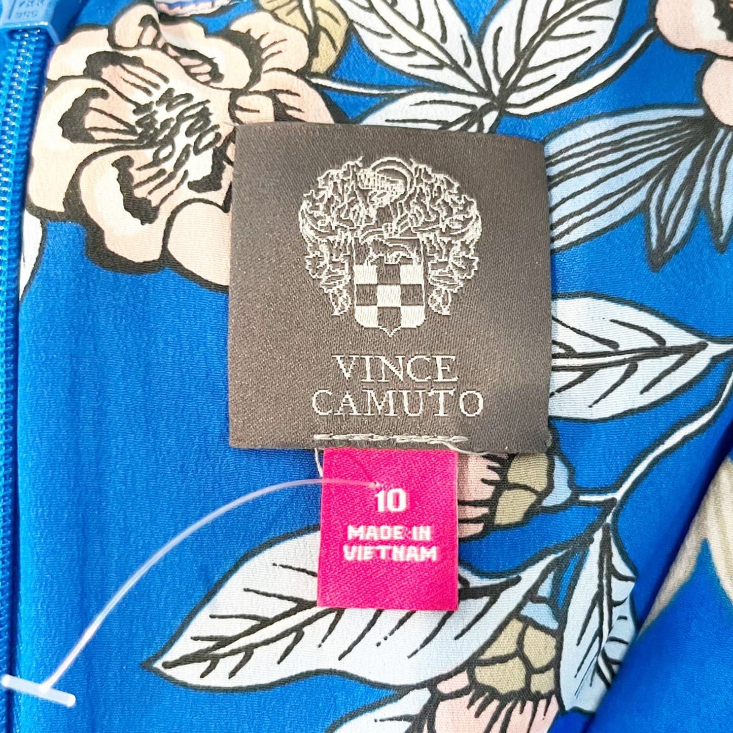 Vince Camuto Floral 3/4 Sleeve Faux Wrap Midi Dress Blue 10