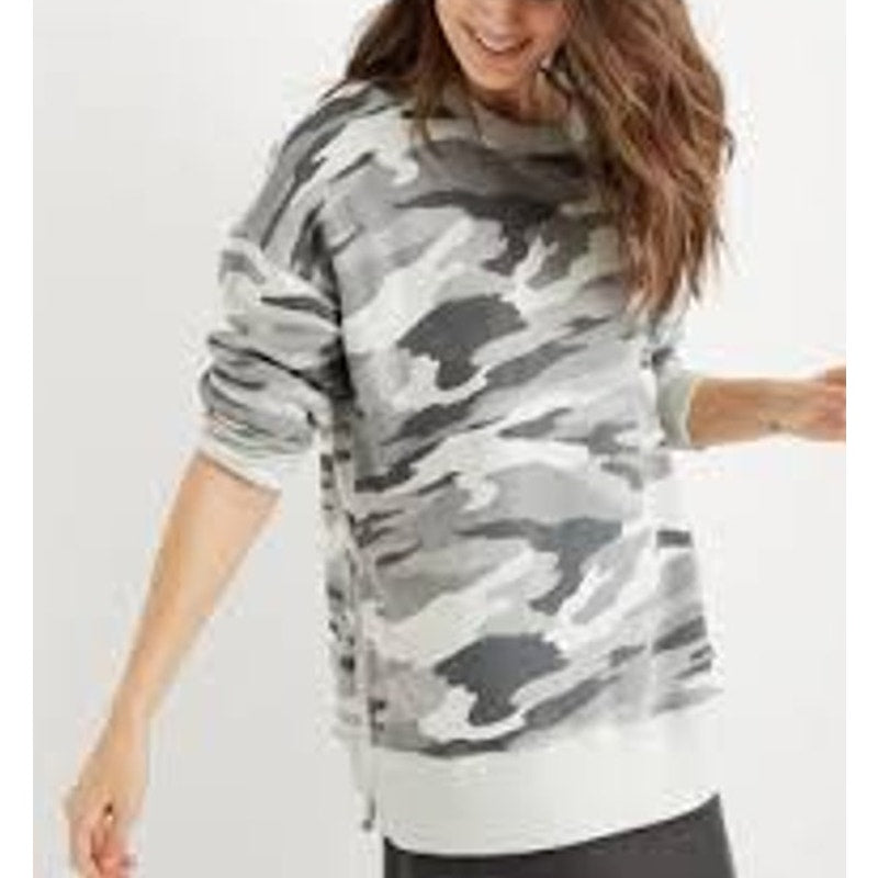 Aerie Oversized Long Sleeve Crewneck Camo Sweatshirt Gray Large