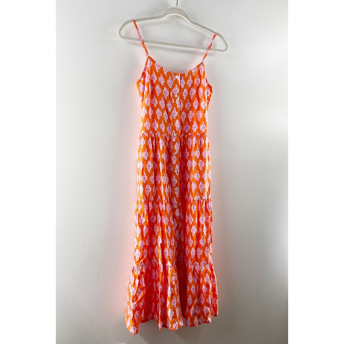 J. Crew Strappy Tiered Midi Sundress in Bold Orange Pink 00