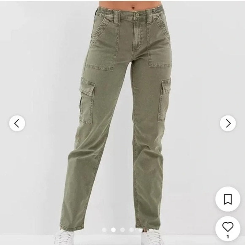 American Eagle High Rise Straight Leg Cargo Pants Green 4