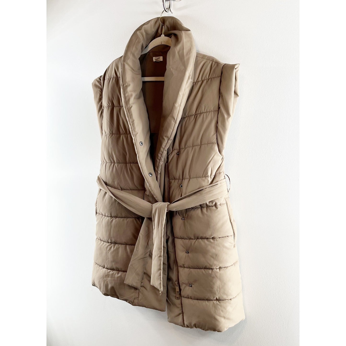 Splendid x Cellajaneblog Long Quilted Puffer Vest Tan Brown XS