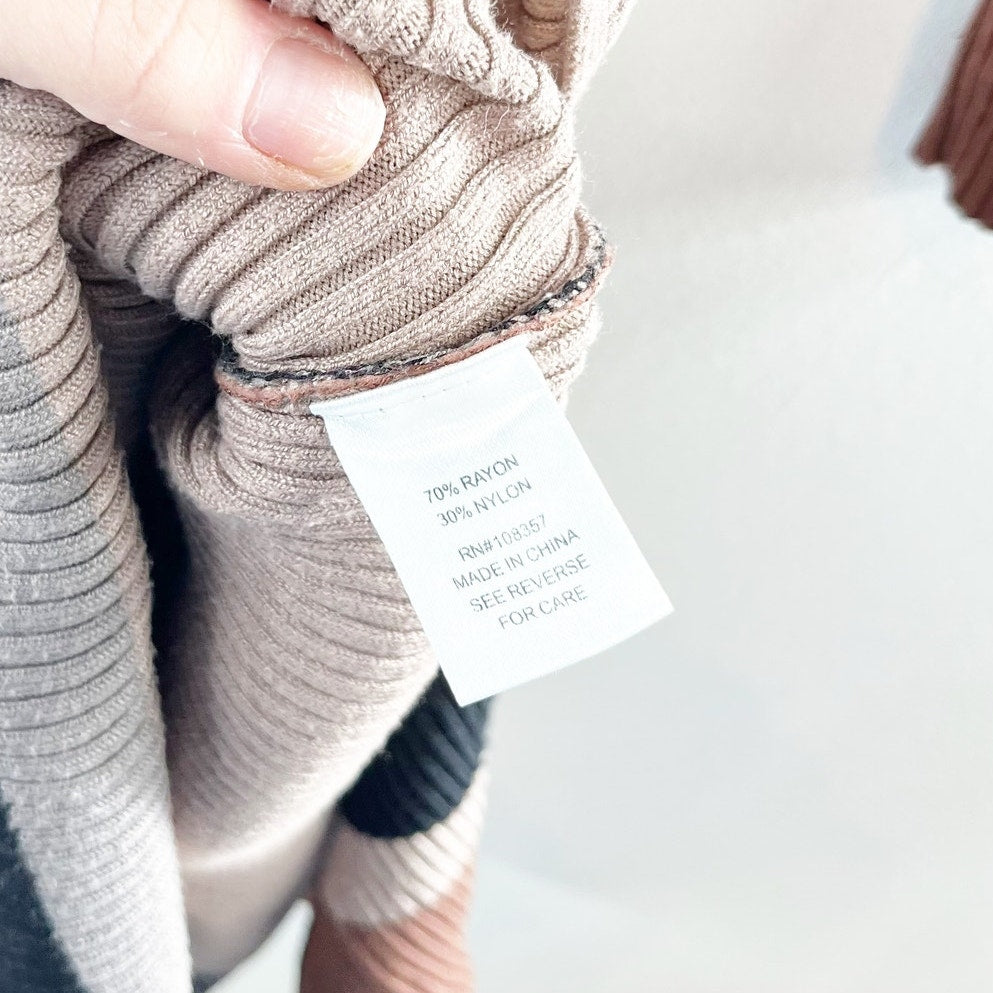 Evereve Ribbed Long Sleeve Striped Sweater Midi Dress Brown XS