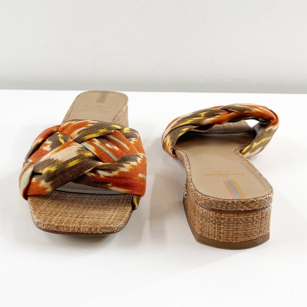 Sam Edelman Dawson Block Heel Slip On Woven Slides Sandals Sunset Orange 7.5