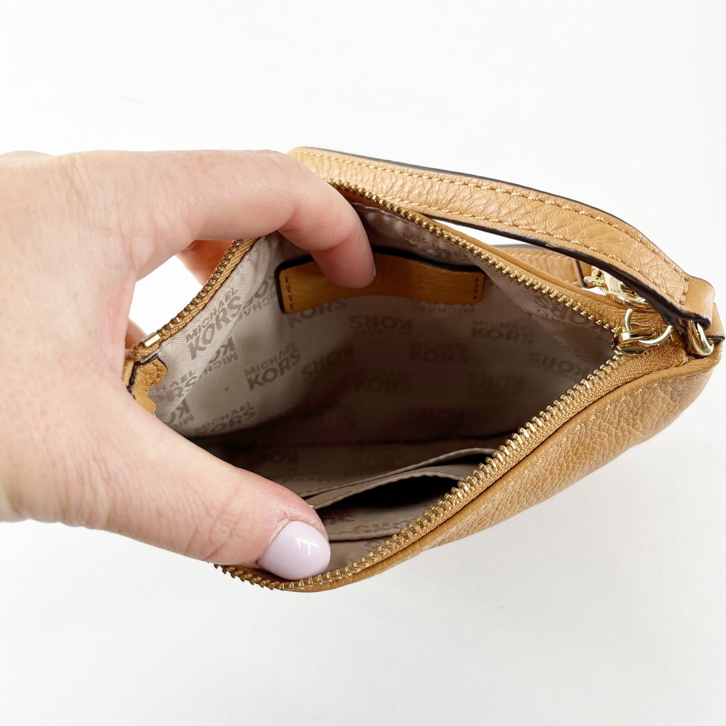 Michael Kors Fulton Zip Leather Wristlet Wallet Gold