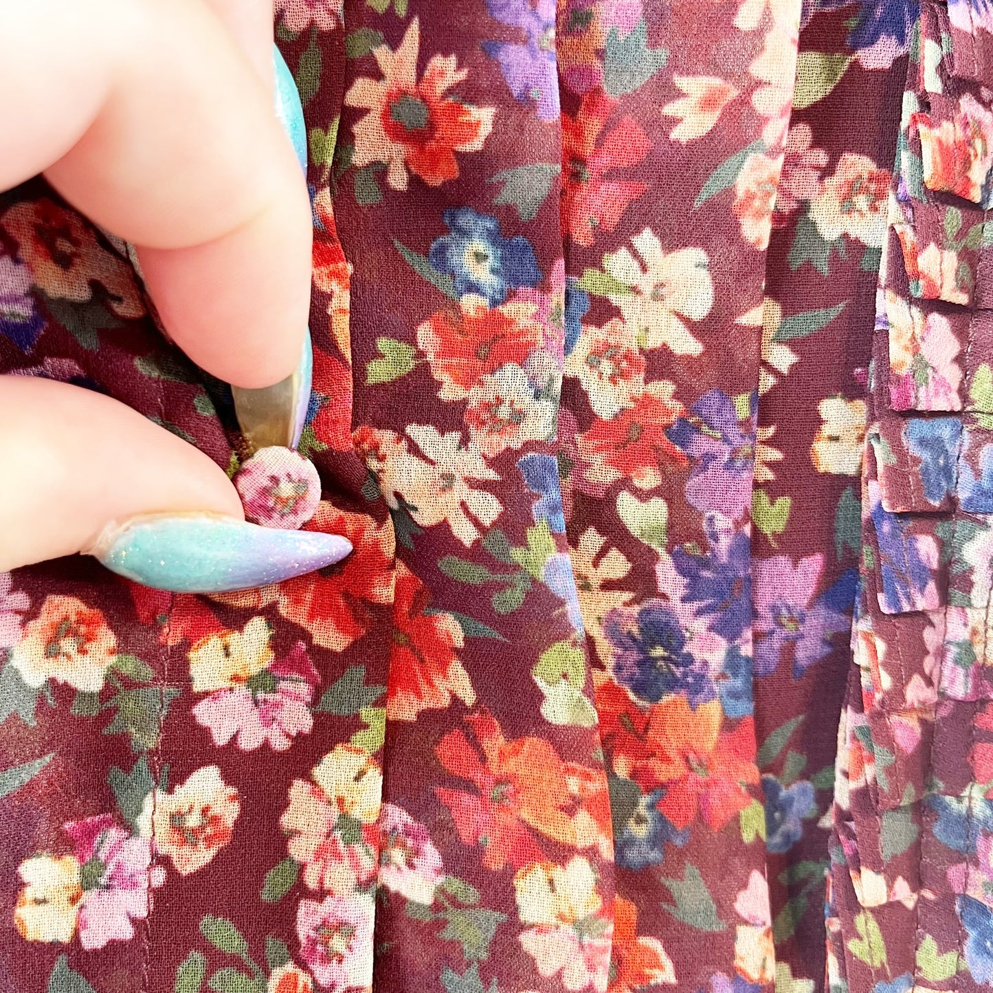 Sezane Dany Button Up Shirt Blouse Floral Ruffle Long Sleeve Purple 34 / US 2-4