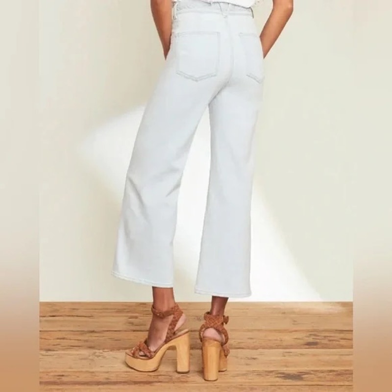 Veronica Beard Grant Braided Waist Extra High Rise Wide Leg Jeans Aspen Blue 10
