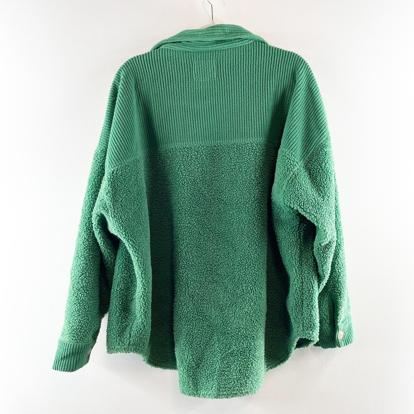 American Eagle Long Sleeve Sherpa Fleece Shirt Jacket Shacket Green Large
