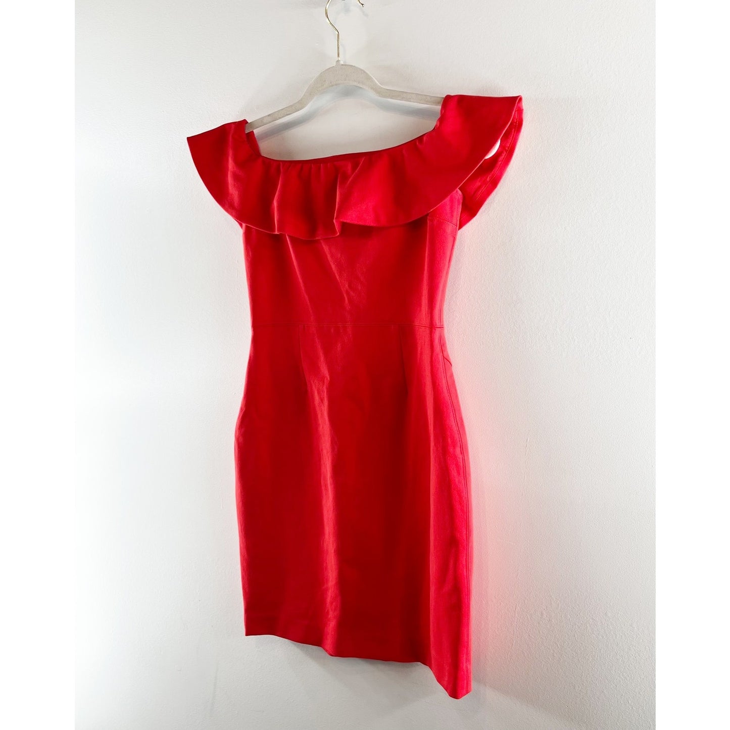 Babaton by Aritzia Emry Off The Shoulder Ruffle Trim Bodycon Mini Dress Red US 4