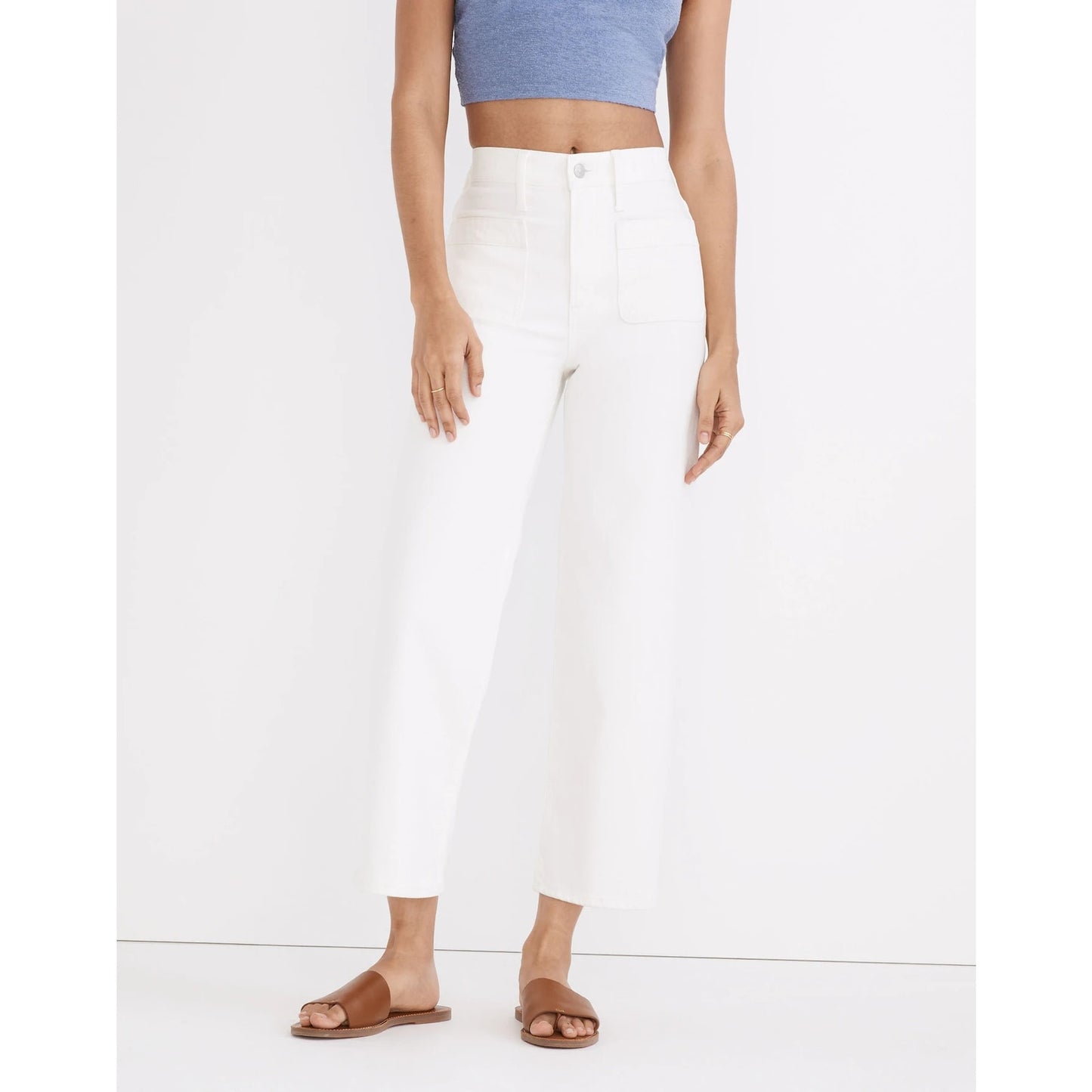 Madewell The Perfect Vintage Wide Leg Crop Jeans Patch Pocket Tile White 10