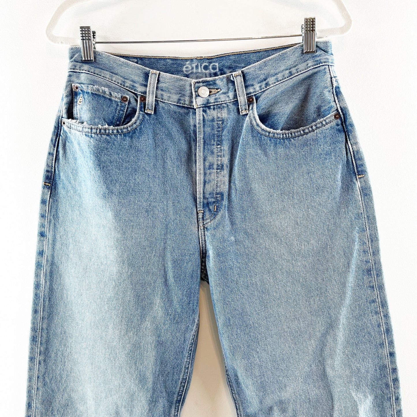 Etica Tyler Vintage High Rise Button Fly Straight Leg Jeans Blue 30