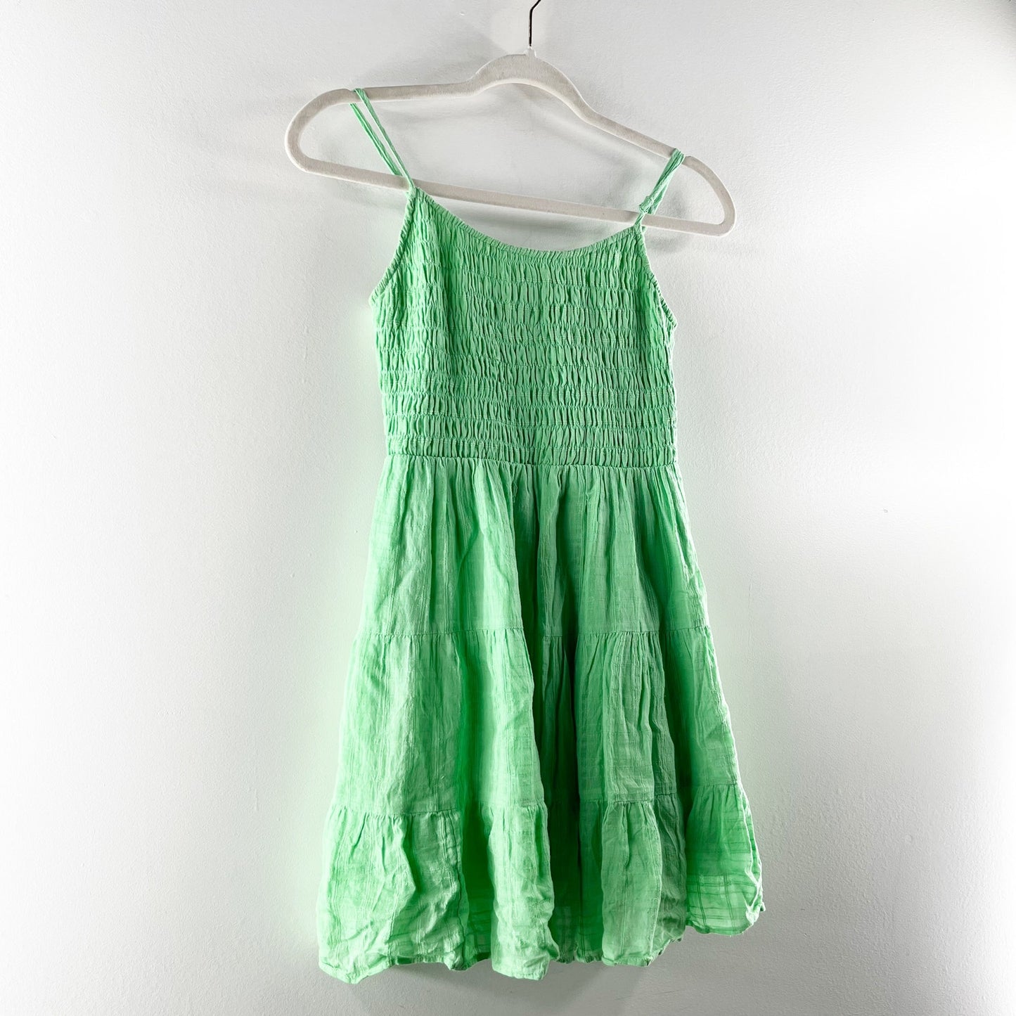 American Eagle 100% Cotton Sweetheart Neck Smocked Tiered Mini Dress Green XS