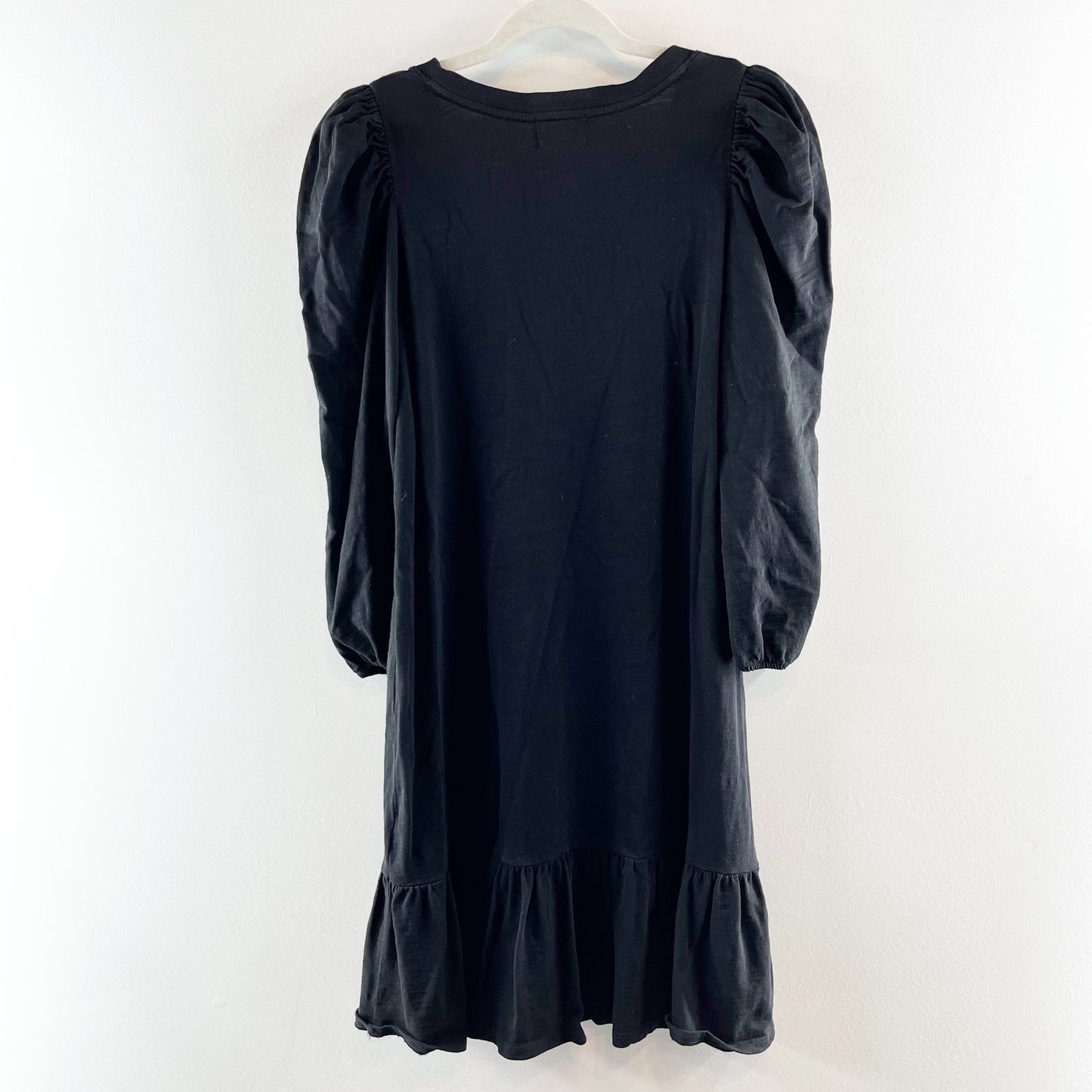 Nation LTD Danika Puff Sleeve Cotton Flounce Hem Mini Dress Black
