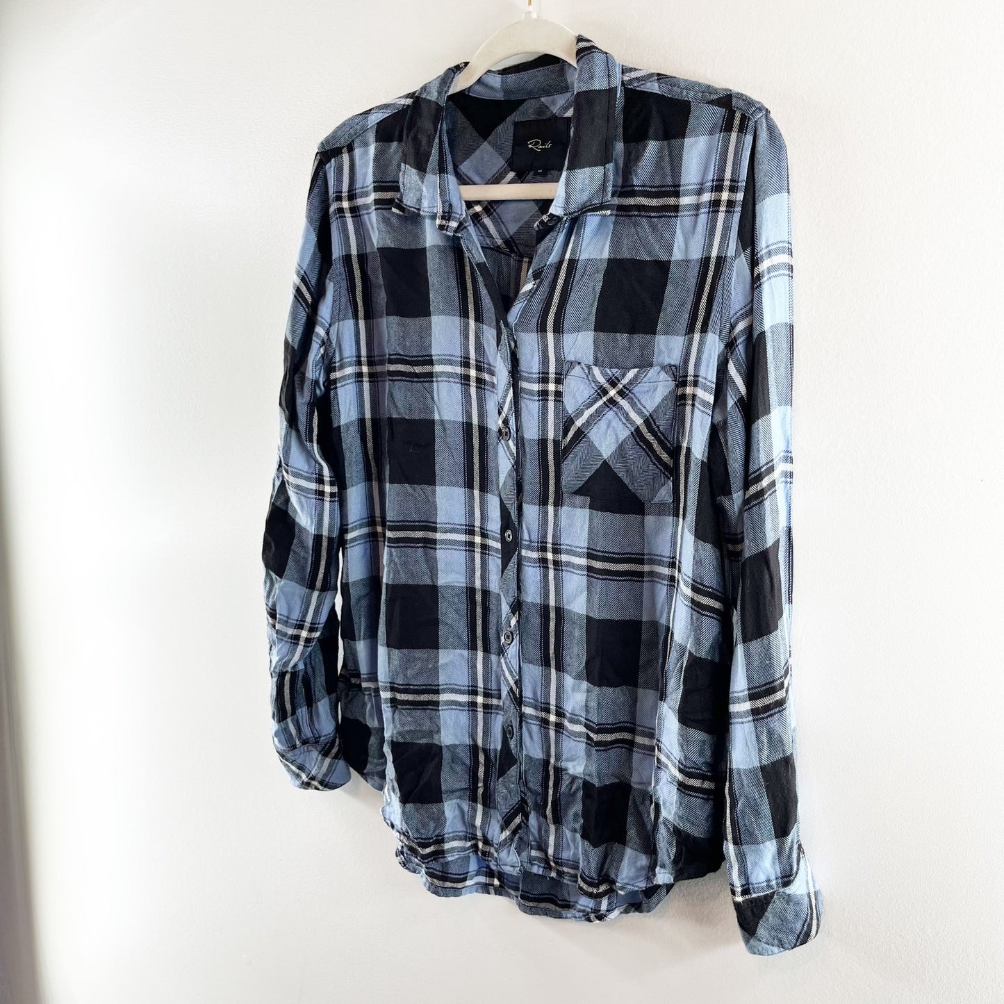 Rails Hunter Long Sleeve Flannel Plaid Button Down Shirt Current Onyx White M
