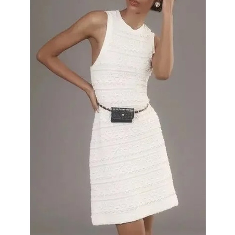 Anthropologie Textured Knit Crochet High Neck Sleeveless Mini Shift Dress XS