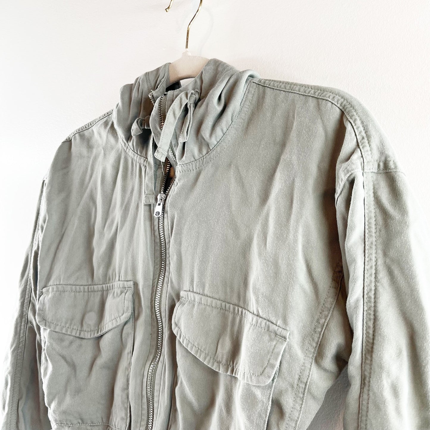 Abercrombie Utility Hooded Cropped Full Zip Jacket Green XXS