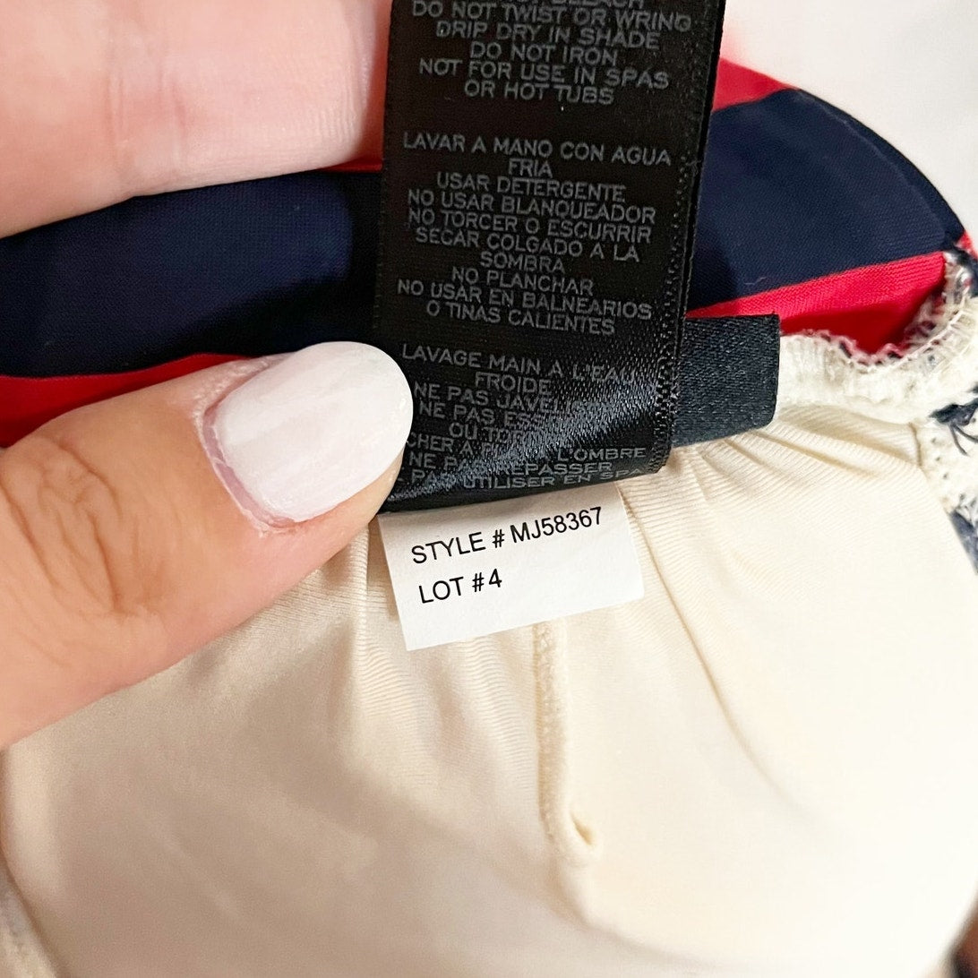 Marc Jacobs Removable Halter Mid Rise Stripe Bikini Navy Red Tan Small / Medium