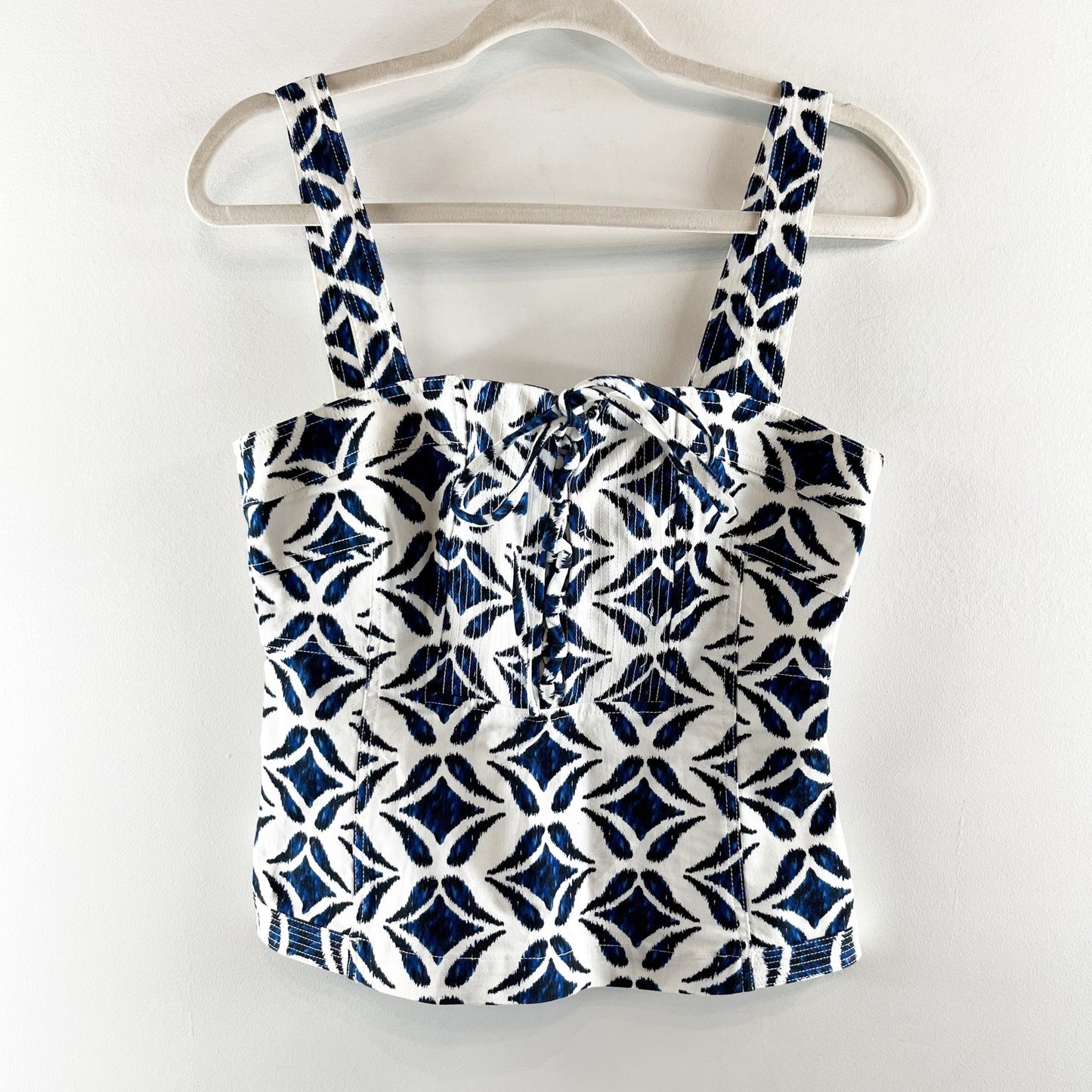 Diane Von Furstenberg Avalon Cotton Printed Square Neck Tank Top White Blue 6