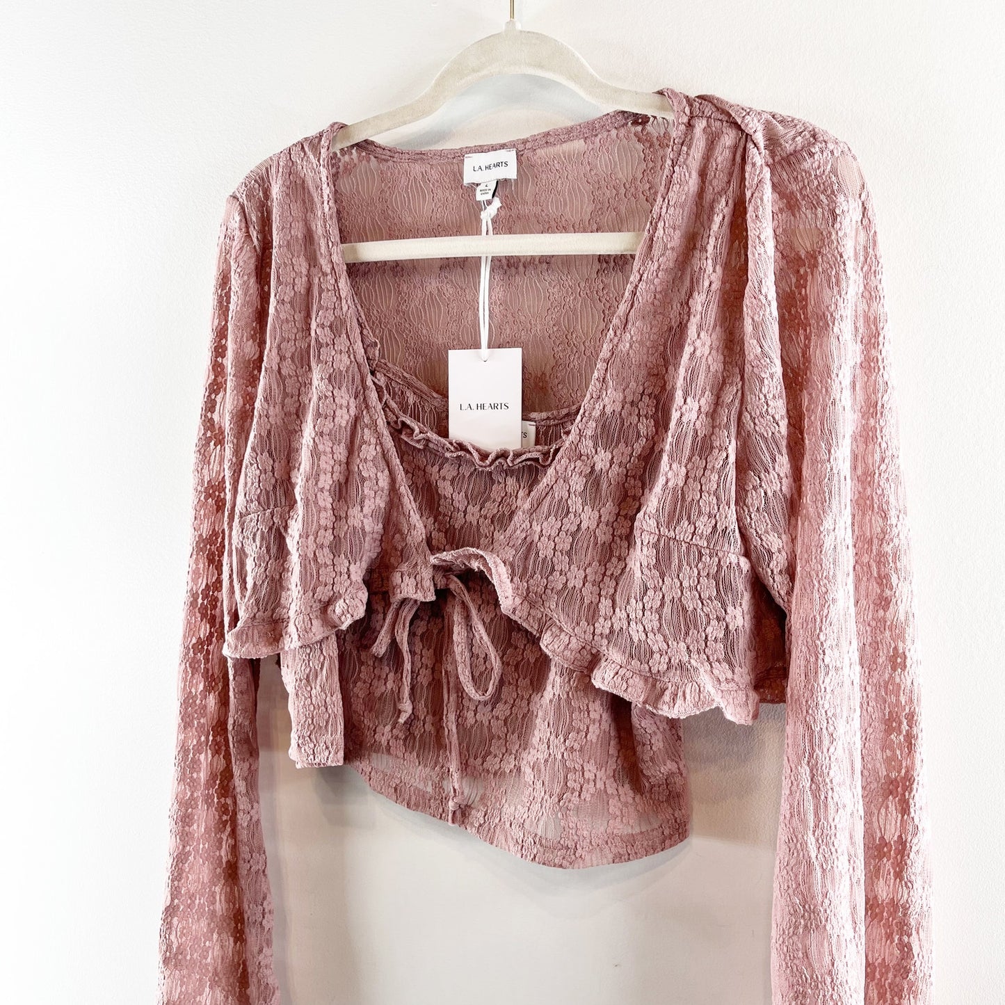 LA Hearts PacSun Tie Front Cami and Cardigan Two Piece Set Rose Pink Large