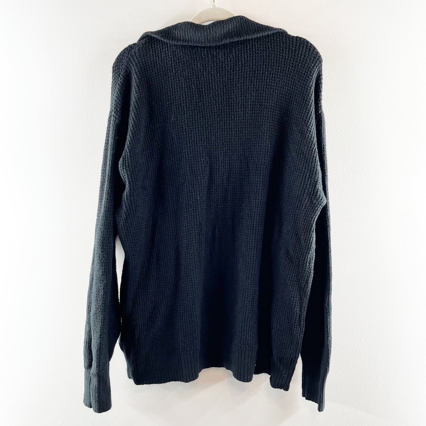 Aerie CozyUp Oversized Long Sleeve Waffle Henley Button Polo Sweater Black M