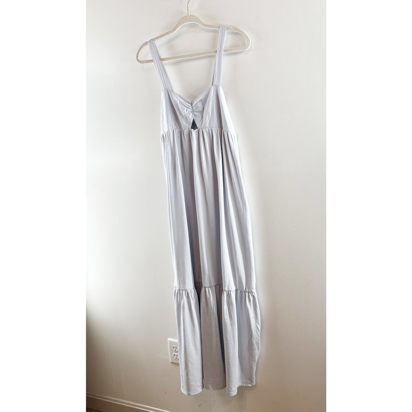 Zara Sleeveless Gathered Front Cotton Tiered Maxi Dress Light Baby Blue Large