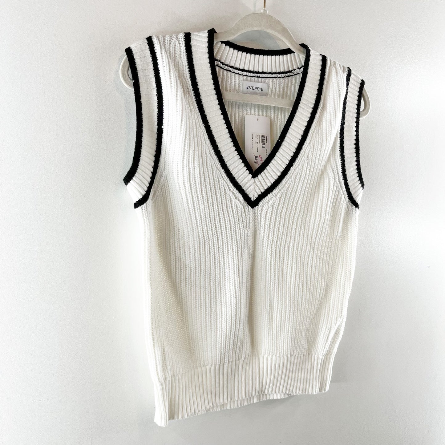Evereve Chloe V Neck Sleeveless Sweater Stripe Vest White Black XS