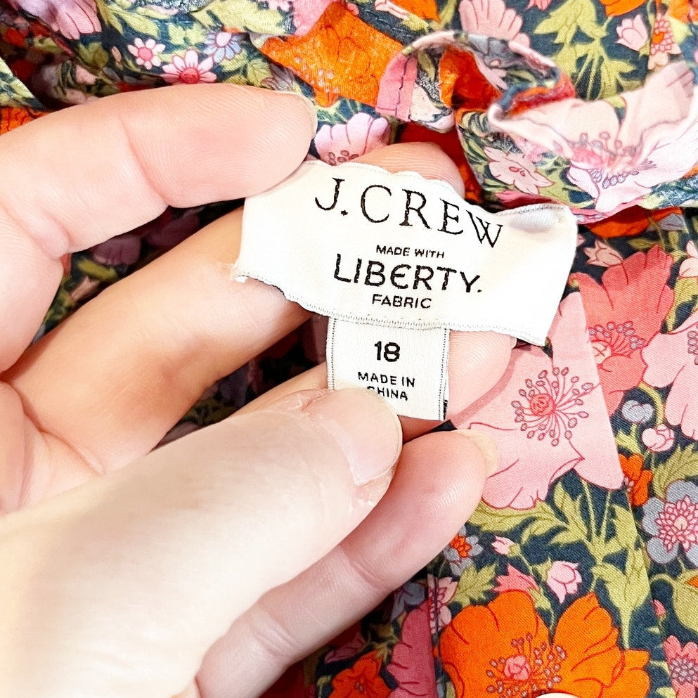 J. Crew Ruffleneck organic cotton top in Liberty Meadow Song fabric Pink 18