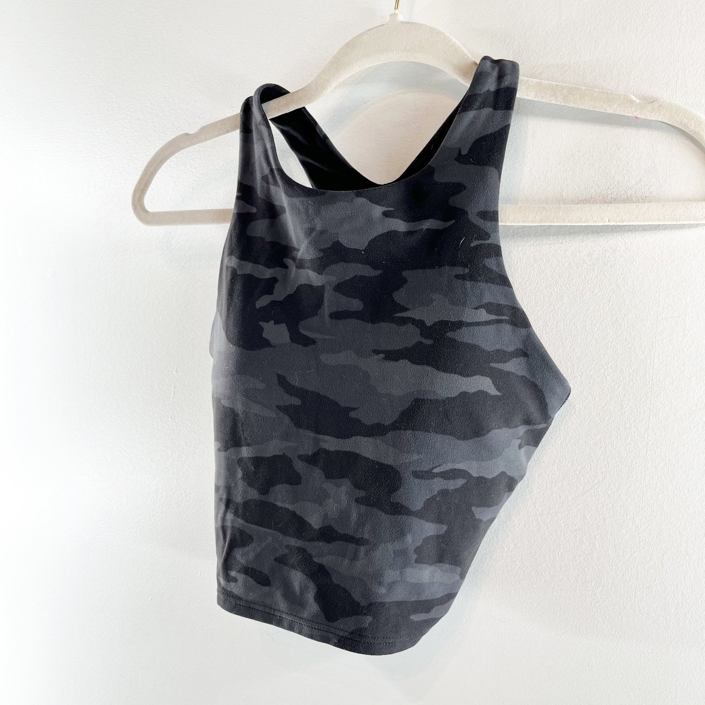 Athleta Conscious Crop Tank Sports Racerback Bra Camo Black Gray XS