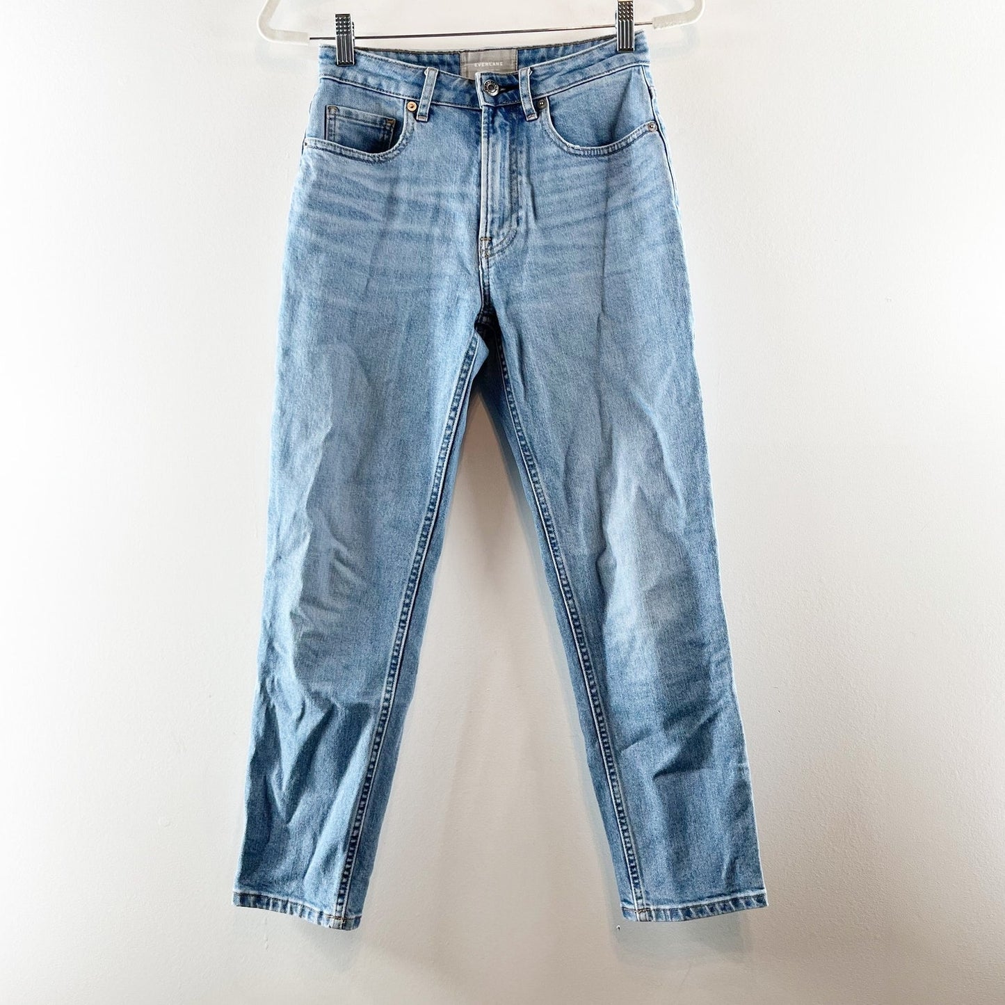 Everlane High Rise The Curvy Cheeky Straight Leg Crop Jeans Medium Wash Blue 25
