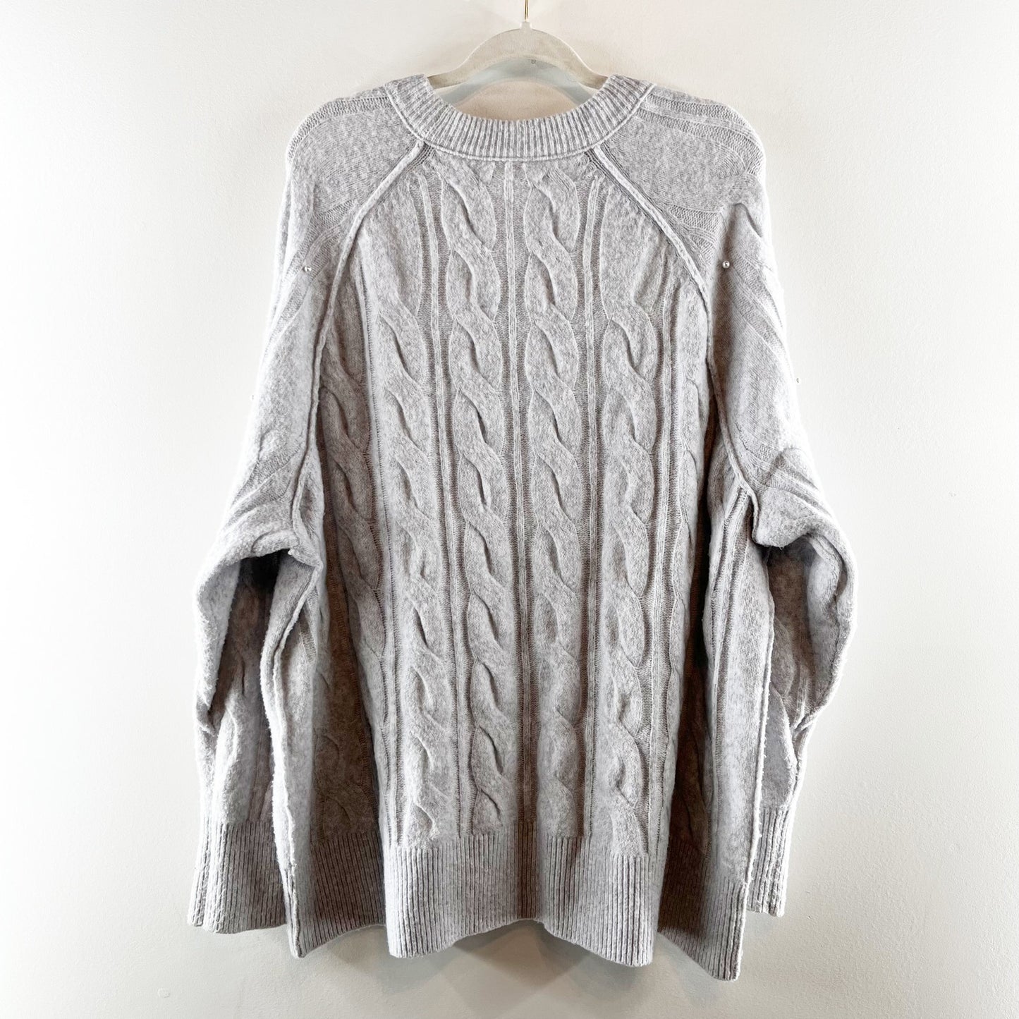 Aerie unReal Crewneck Long Sleeve Cable Pearl Detail Sweater Gray Large