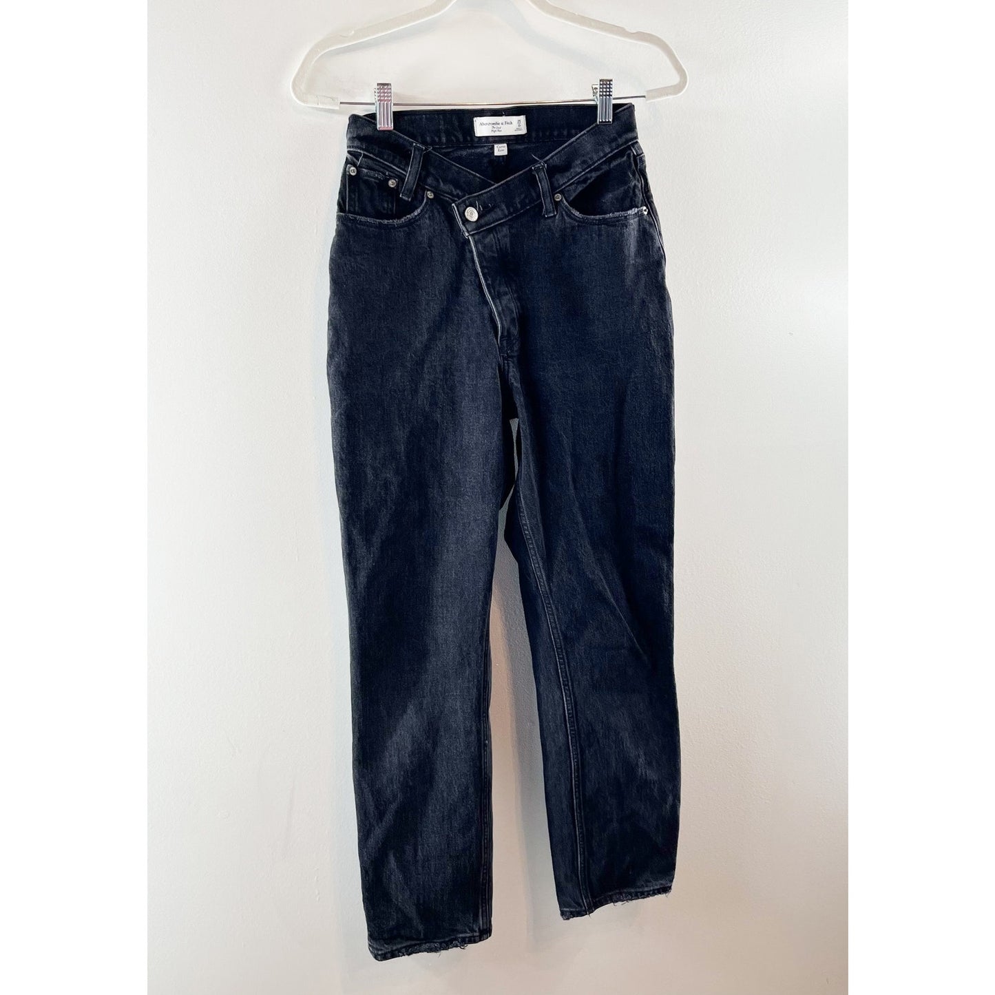 Abercrombie The Dad Curve Love Crossover Waist High Rise Jeans Black 25 Petite