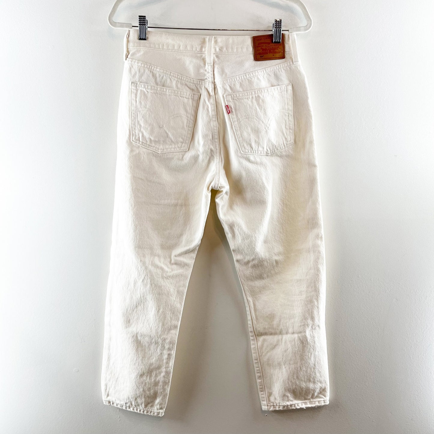 Levi's 501 Original Cropped High Rise Cotton Button Fly Jeans Ecru White 28