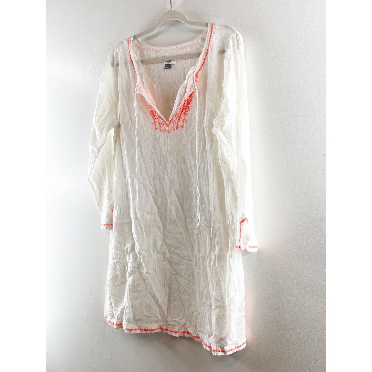 Old Navy Embroidered Gauze 3/4 Sleeve Swimsuit Coverup White Pink Large