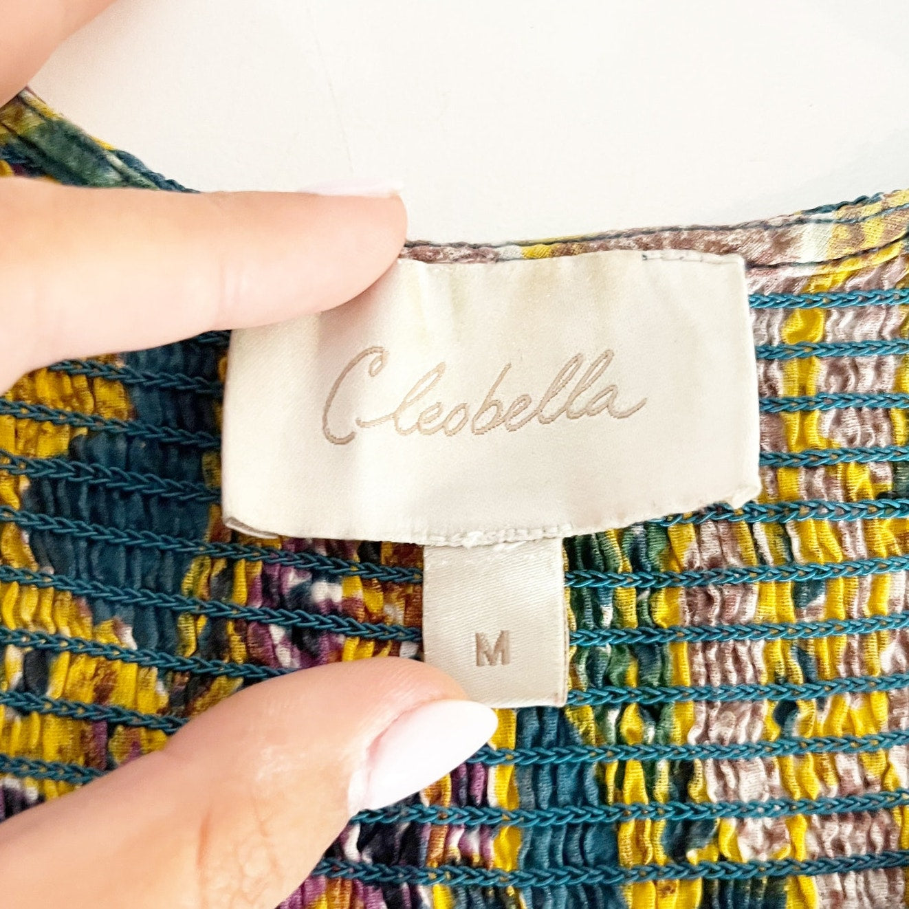 Cleobella Floral Button Up Cotton Chloe Shirt Top Blouse Green Yellow Medium