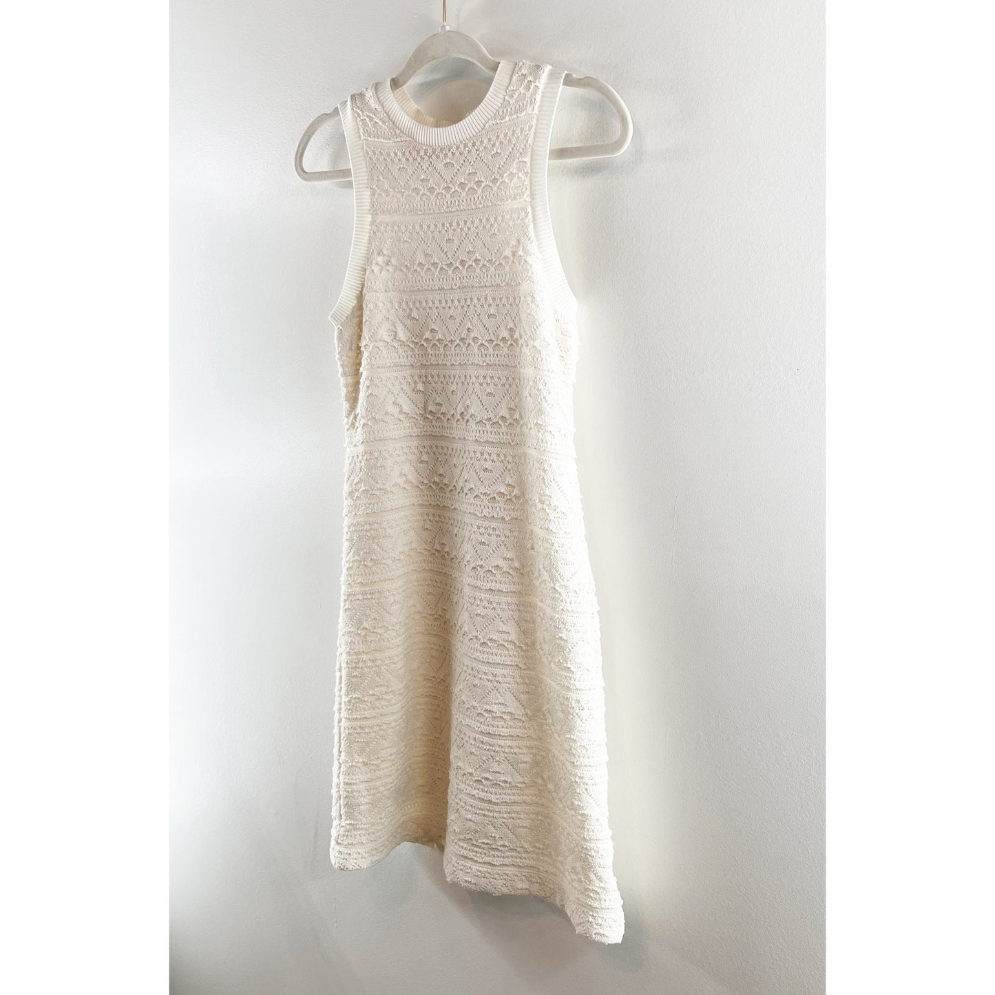 Anthropologie Textured Knit Crochet High Neck Sleeveless Mini Shift Dress XS