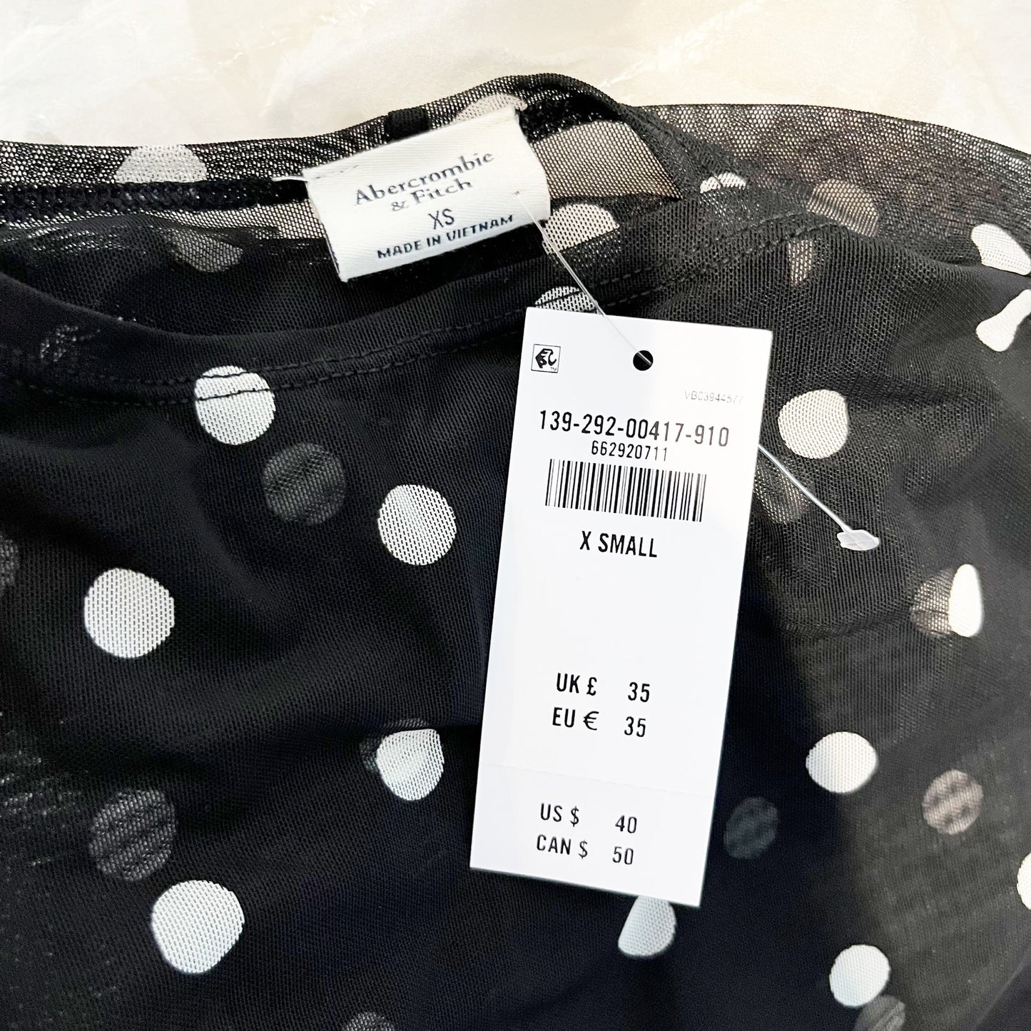 Abercrombie Sleeveless Draped Mesh Sheer Polka Dot Top Black White XS