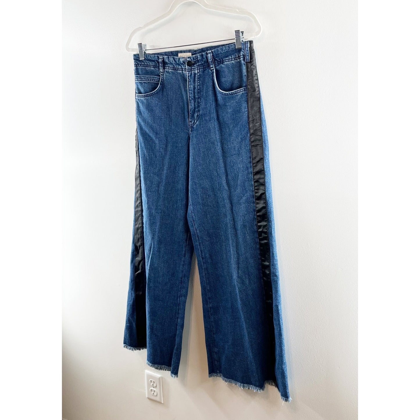 Pilcro Adi High Waisted Denim Tuxedo Stripe Trim Wide Leg Jeans Blue 27 / 4